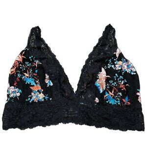 Soma Bralette Lace Plunge XL Floral Black Adjustable Straps
